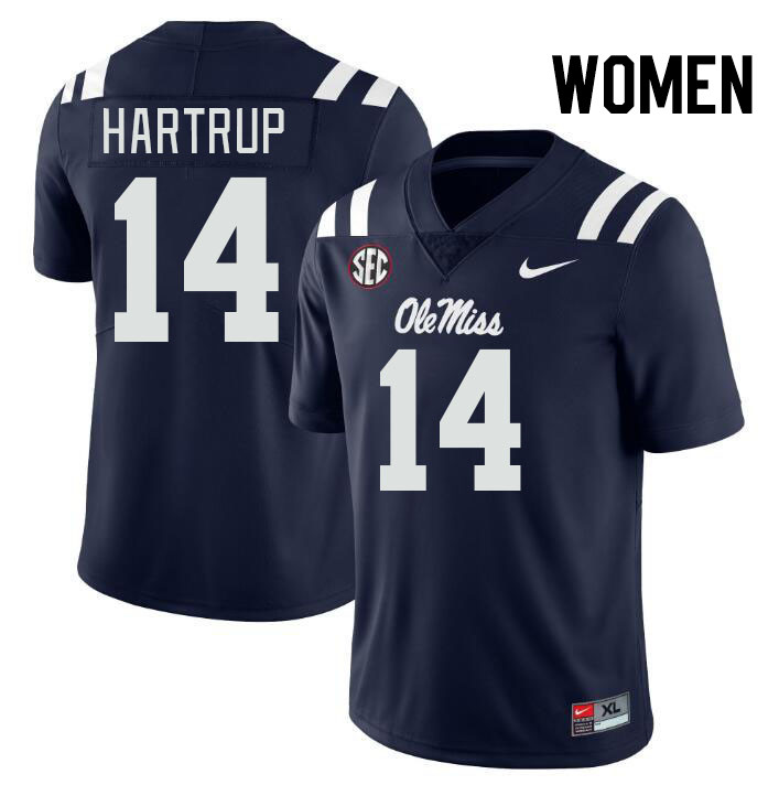 Women #14 Izaiah Hartrup Ole Miss Rebels College Football Jerseys Stitched-Navy